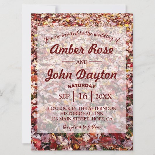 Herfst Red Leaves Rustic Wedding Invitations Kaart (Voorkant)