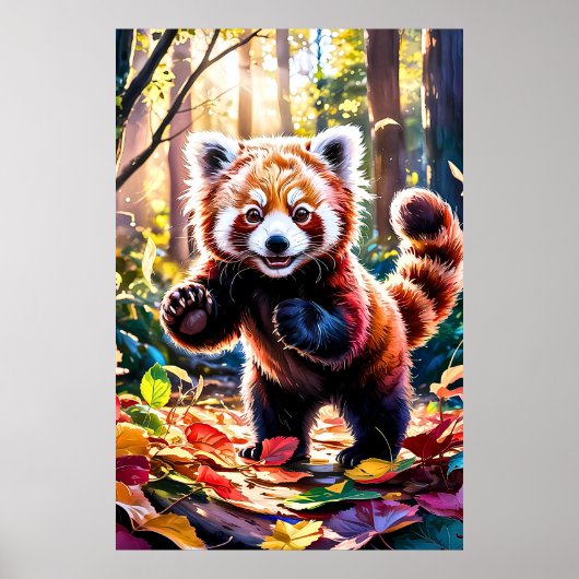 Herfst Red Panda Play Poster (Voorkant)