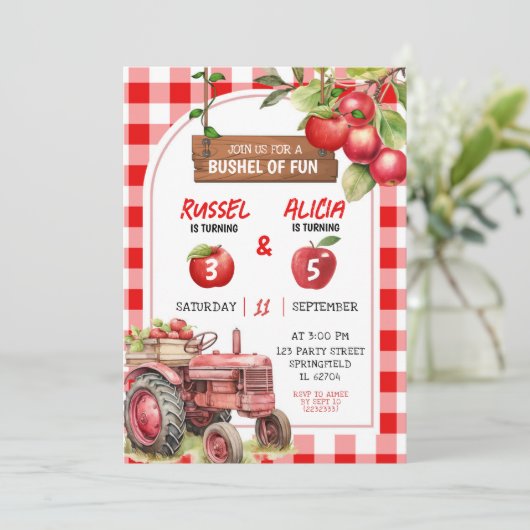 Herfst Red Plaid Apple Verjaardag Kaart (Staand voorkant)