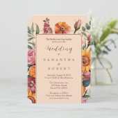 Herfst Reds Golds Bloemen Border Fall Wedding Kaart (Staand voorkant)