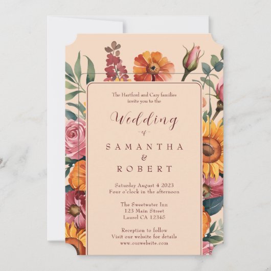 Herfst Reds Golds Bloemen Border Fall Wedding Kaart (Voorkant)