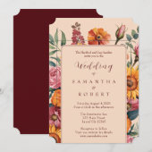 Herfst Reds Golds Bloemen Border Fall Wedding Kaart (Voorkant / Achterkant)