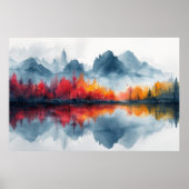 Herfst Reflecties: Misty Lake Panorama Poster (Voorkant)