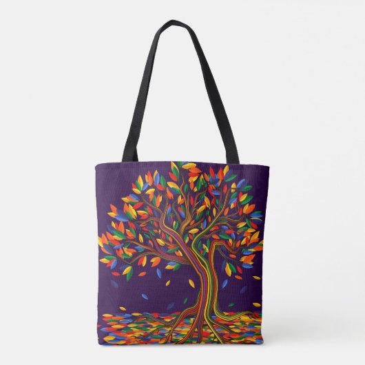 Herfst regenboogbomen Paarse najaarse Thanksgiving Tote Bag (Achterkant)