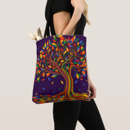 Herfst regenboogbomen Paarse najaarse Thanksgiving Tote Bag