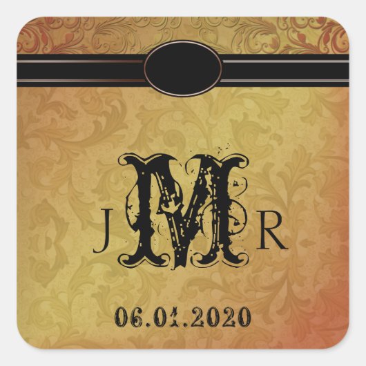 Herfst Regency Bruiloft Monogram Sticker (Voorkant)