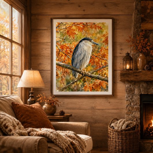Herfst Reiger Waterverf Boslandschap  Poster