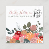 Herfst retro Boho floral qr code logo hair make-up Vierkante Visitekaartje (Voorkant)