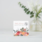 Herfst retro Boho floral qr code logo hair make-up Vierkante Visitekaartje (Staand voorkant)