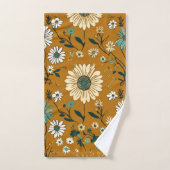 Herfst Retro Boho Mosterd Bloemen Patroon Bad Handdoek (Handdoek)