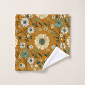 Herfst Retro Boho Mosterd Bloemen Patroon Bad Handdoek (Wasdoekje)