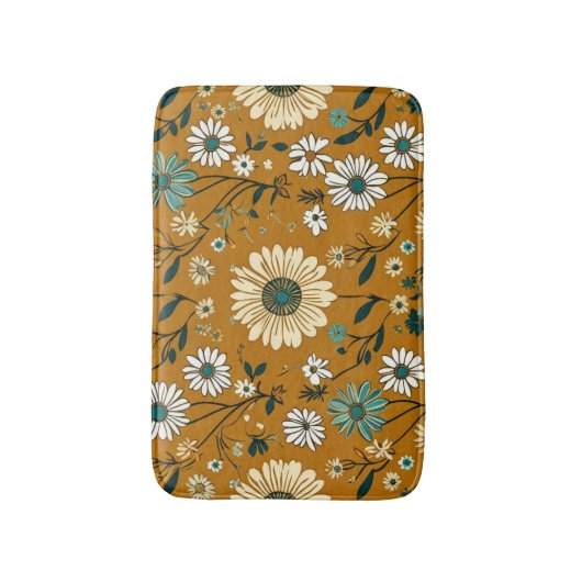 Herfst Retro Boho Mosterd Bloemen Patroon Badmat (Voorkant Verticaal)