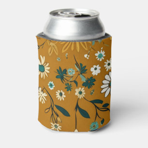 Herfst Retro Boho Mosterd Bloemen Patroon Blikjeskoeler