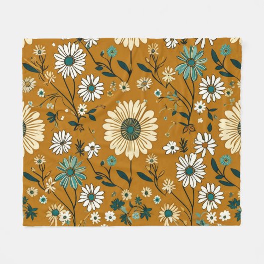 Herfst Retro Boho Mosterd Bloemen Patroon Fleece Deken (Voorkant (Horizontaal))