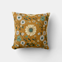 Herfst Retro Boho Mosterd Bloemen Patroon Kussen