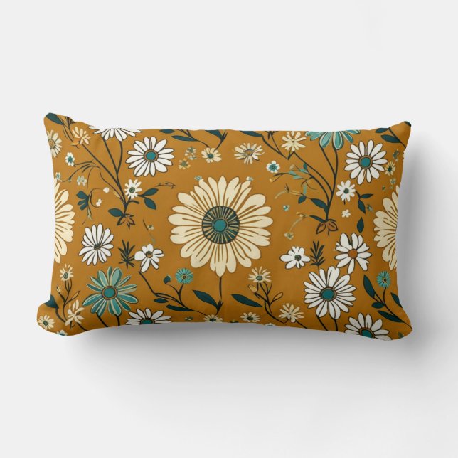 Herfst Retro Boho Mosterd Bloemen Patroon Kussen (Voorkant)