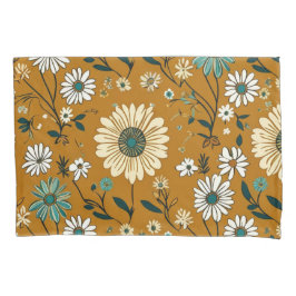 Herfst Retro Boho Mosterd Bloemen Patroon Kussensloop