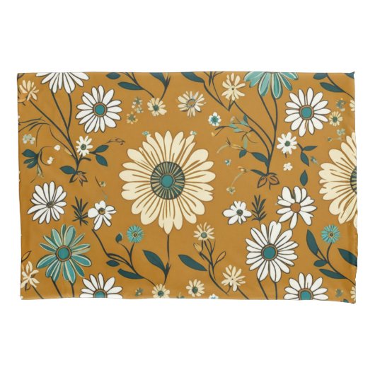 Herfst Retro Boho Mosterd Bloemen Patroon Kussensloop (Voorkant)