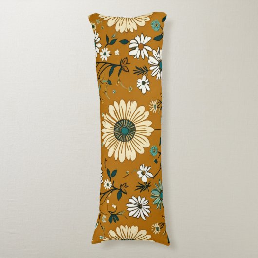 Herfst Retro Boho Mosterd Bloemen Patroon Lichaamskussen (Voorkant Verticaal)