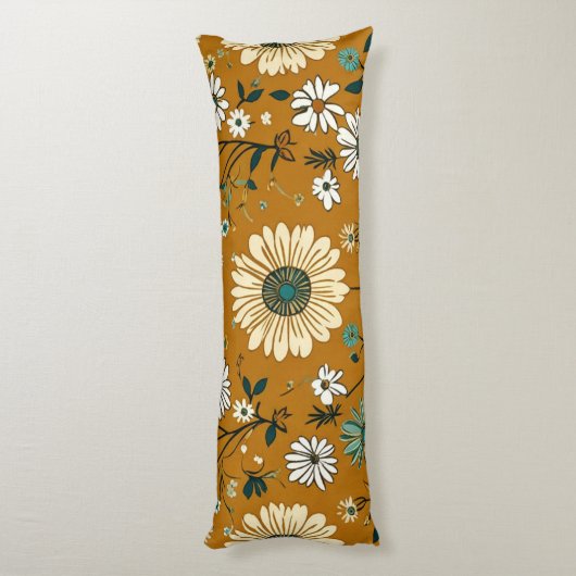 Herfst Retro Boho Mosterd Bloemen Patroon Lichaamskussen (Achterkant (Verticaal))