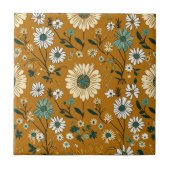 Herfst Retro Boho Mosterd Bloemen Patroon Tegeltje (Voorkant)