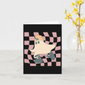 Herfst Retro Checkerboard Halloween Ghost Beanie S Kaart (Gele Bloem)