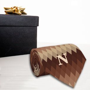 Herfst Retro Geometrische Lijnen Bruin Monogram Stropdas