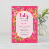 Herfst retro roze sinaasappel bloemenschrift baby kaart (Staand voorkant)