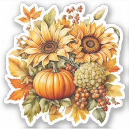 Herfst Rijkdom - Zonnebloem, Druiven, Pompoenen Sticker