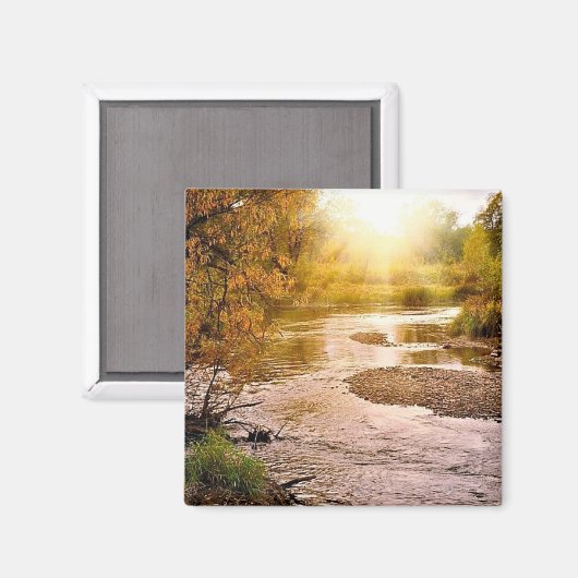 Herfst River 2" vierkante magneet (Voorkant / Achterkant)