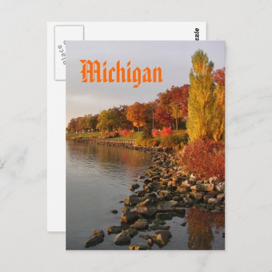 herfst River Bank, Michigan Briefkaart (Voorkant / Achterkant)