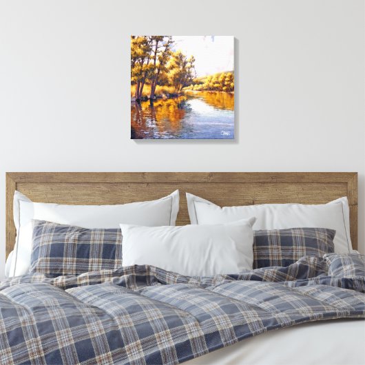 Herfst River landschapsschilderij Canvas Afdruk (Insitu (Slaapkamer))