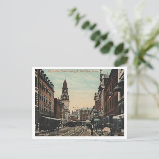 Herfst River MA, North Main St Uitzicht 1910 Briefkaart (Staand voorkant)
