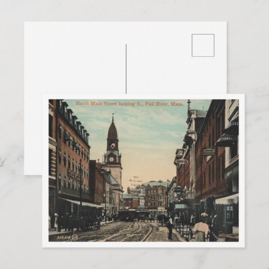 Herfst River MA, North Main St Uitzicht 1910 Briefkaart (Voorkant / Achterkant)