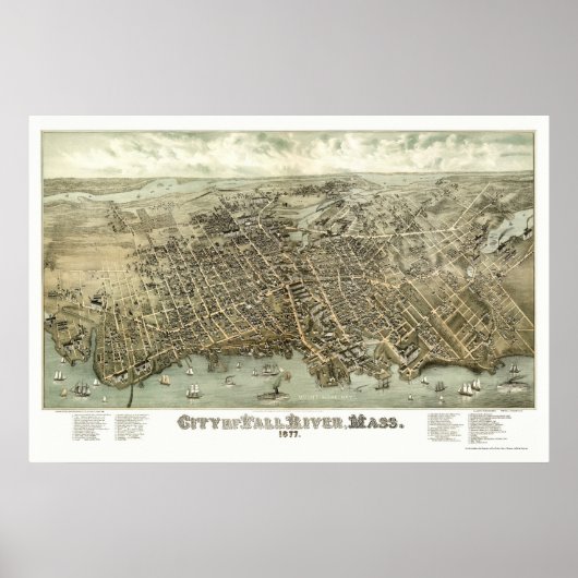 Herfst River, MA Panoramic Map - 1877 Poster (Voorkant)