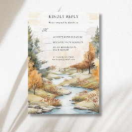 Herfst Rivier Bos Landschap Bruiloft RSVP Kaartje