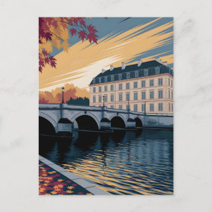 Herfst Rivier Europees Stads Illustratie Kunst Briefkaart
