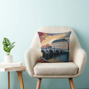 Herfst Rivier Europees Stads Illustratie Kunst Kussen