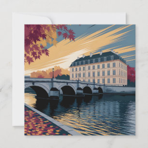 Herfst Rivier Europees Stadsillustratie Kunst Feestdagenkaart