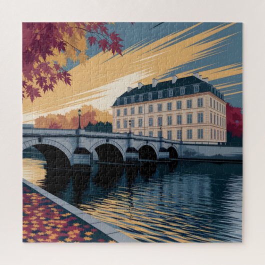 Herfst Rivier Europese Stadsillustratie Kunst Legpuzzel (Verticaal)