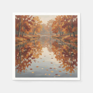 Herfst Rivier Reflectie Oranje Bomen Val Servet