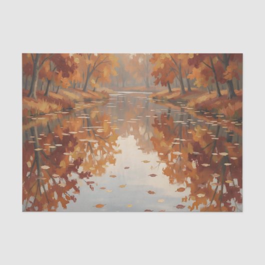 Herfst Rivier Reflectie Oranje Bomen Val Tissuepapier (Voorkant)