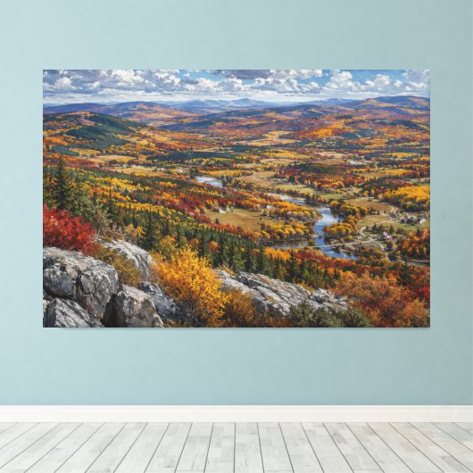 Herfst Rivier Vallei Landschapschildering Canvas Afdruk (Insitu (Houten vloer))