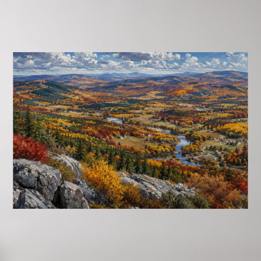 Herfst Rivier Vallei Landschapschildering Poster (Voorkant)