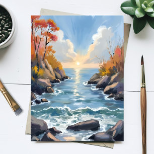 Herfst Rivier Zonlicht Herfst Landschap Aquarel Briefkaart