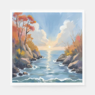 Herfst Rivier Zonlicht Landschap Aquarel Servet