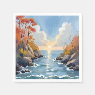 Herfst Rivier Zonlicht Landschap Aquarel Servet