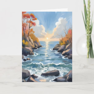 Herfst Rivier Zonlicht Landschap Waterverfkaart Kaart