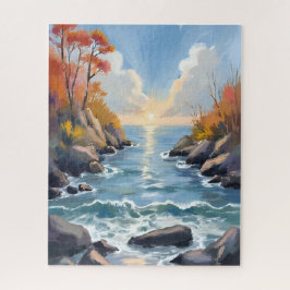 Herfst Rivier Zonlicht Vallei Landschap Aquarel Legpuzzel