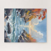 Herfst Rivier Zonlicht Vallei Landschap Aquarel Legpuzzel (Horizontaal)